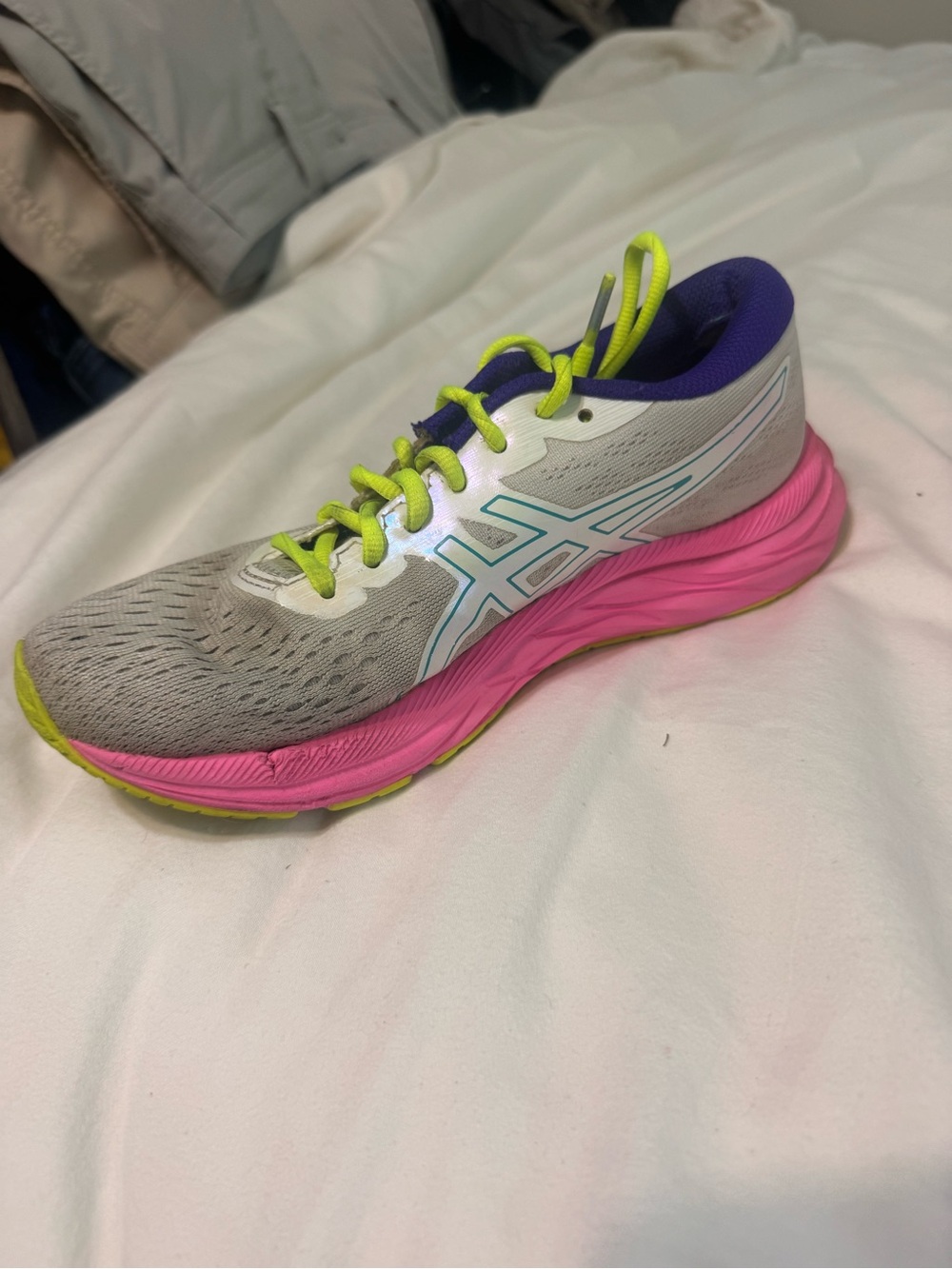 ASICS GEL-Excite 7 Running Gray Pink Neon Lime Women’s Athletic Sneakers W6.5 - Picture 6 of 8